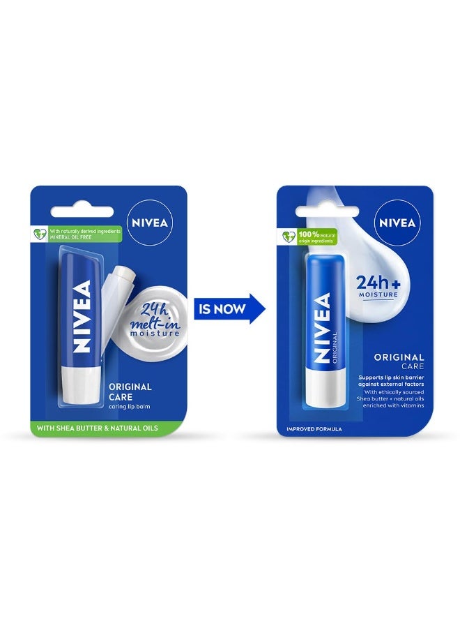 NIVEA Original Care 4.8g Lip Balm|24 H Melt in Moisture Formula|Natural Oils|Nourished Lips,4.8 g (Pack of 1) - Image 3